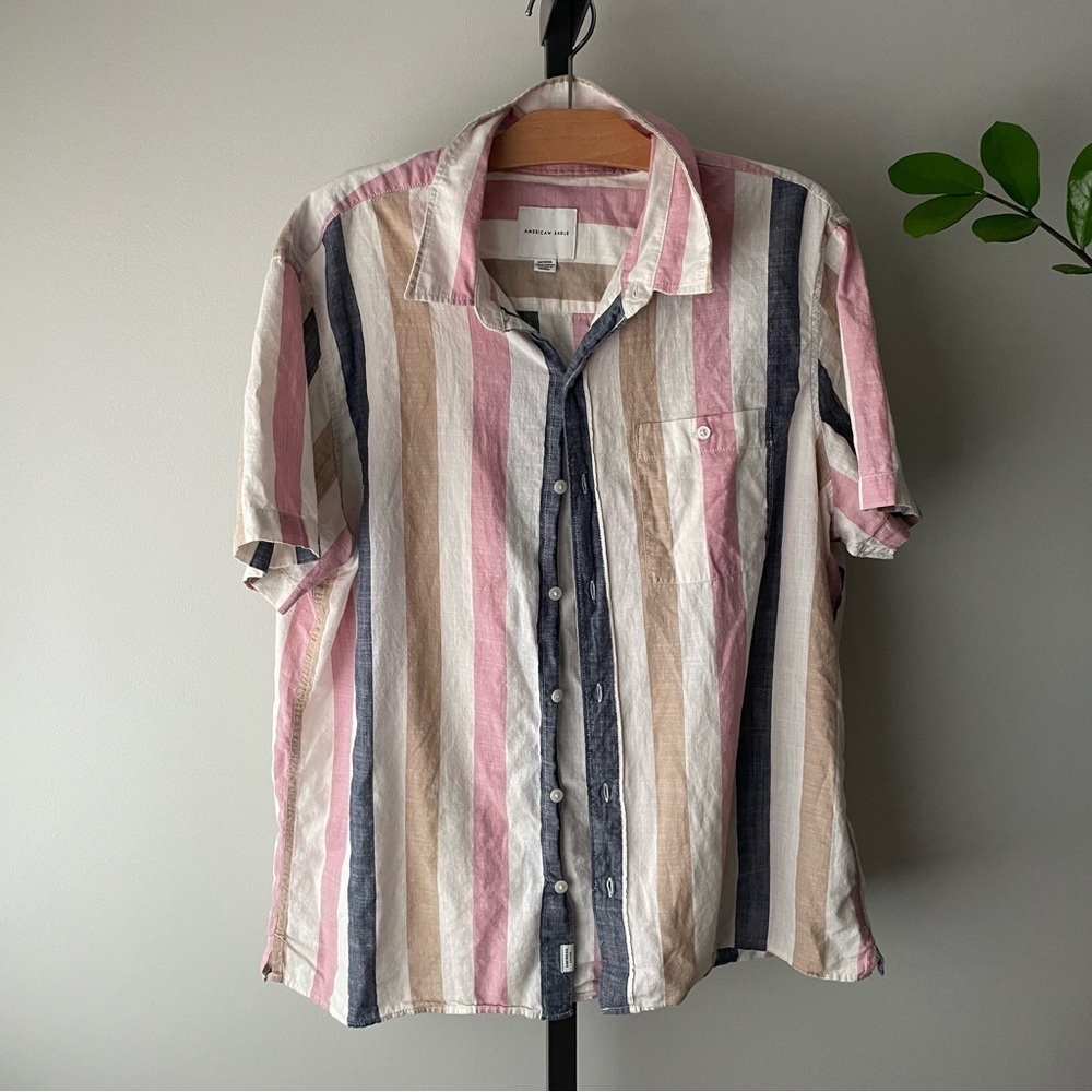 American Eagle 100% Cotton Striped Lightweight Casual Button Down Shirt Mens XL